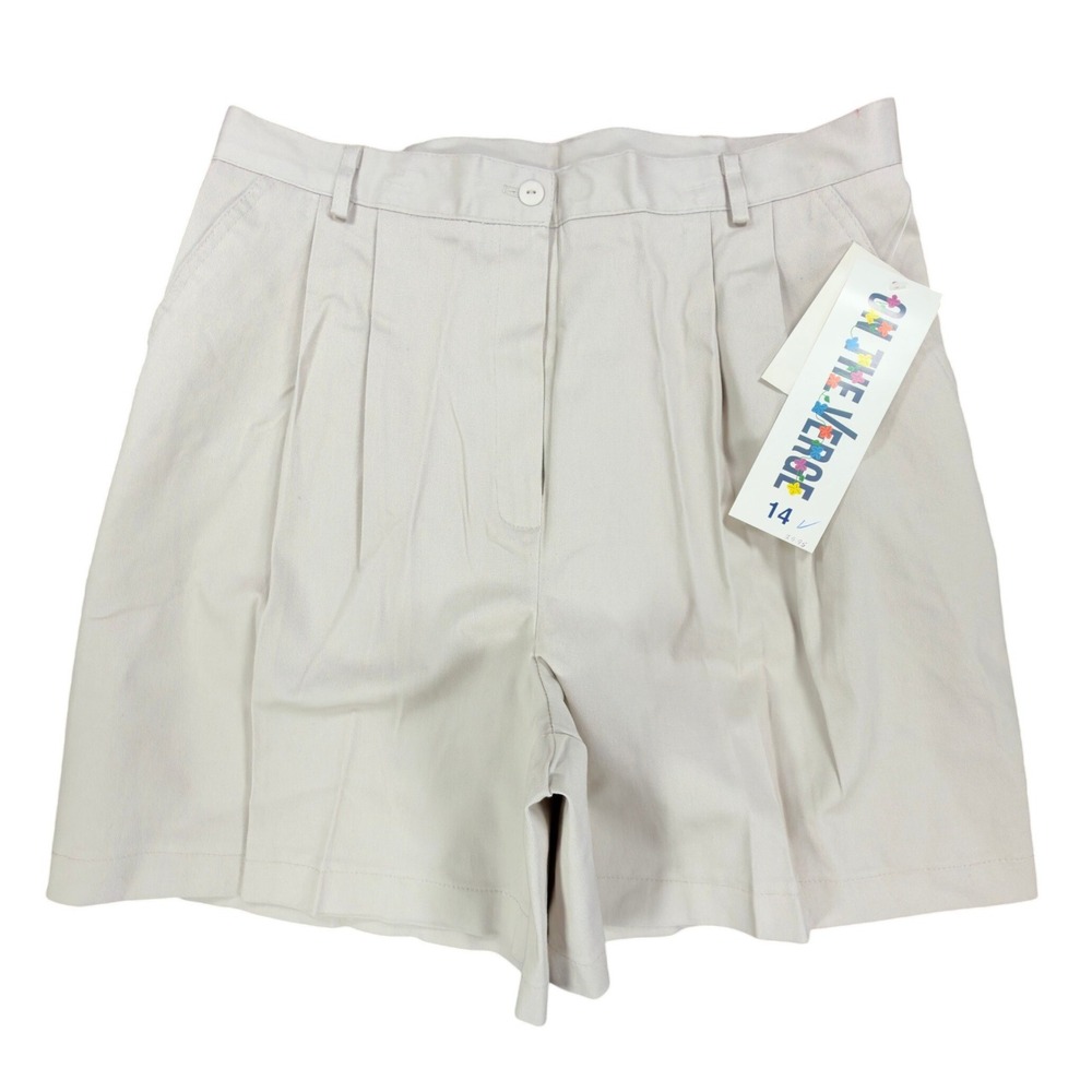 On The Verge Vintage Pleated Shorts Womens 14 Beige Cotton Blend NWT USA Made